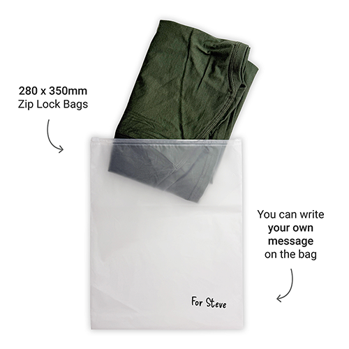 T-shirt in a zip lock bag