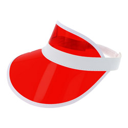A red golf visor with a white brim 