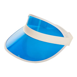 A blue golf visor with a white brim 