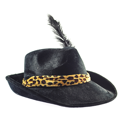 Black Hat With Leopard Print and A Feather