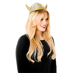 Side View Of Gold And Silver Viking Helmet