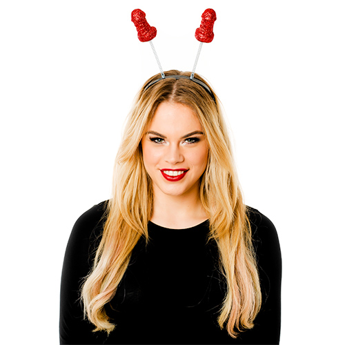 Model Wearing Red Glitter Willy Boppers