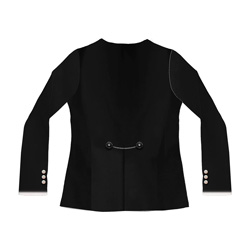 Back of Faux Cleavage Tuxedo shirt on a white background