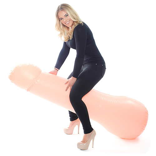 Gorgeous blonde straddling a 6-foot inflatable cock