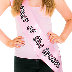 The pink sash is modelled with a pink vest